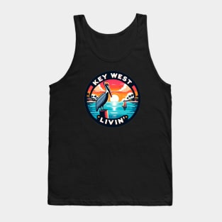 Key West Livin' - Tropical Pelican Scene In Key West Tank Top